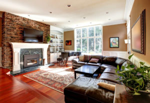 modern living room with new fireplace